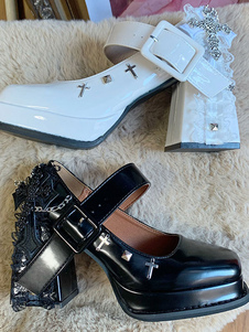 Черно-белая обувь Лолита цепляет туфли-лодочки Лолита из искусственной кожи с квадратным носком