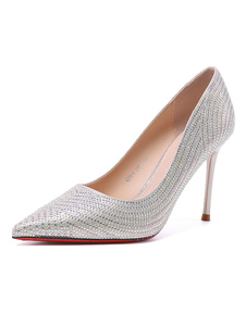 Women's Pointy Toe Rhienstone Heels Prom Pumps