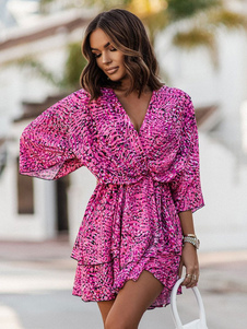 Summer Dress Pink V-Neck Beach Dress