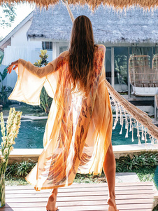 Women Cover Ups Deep Purple Color Block Long Sleeves Summer Sexy Swimwear