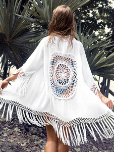 Women Cover Ups White 3/4 Length Sleeves Summer Sexy Swimming Suits