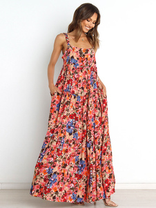 Maxi Dress Straps Neck Sleeveless Printed Long Dress