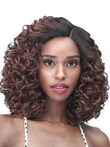 Synthetic Wigs Coffee Brown Deep Wave Curly Heat-resistant Fiber Women Short Wig