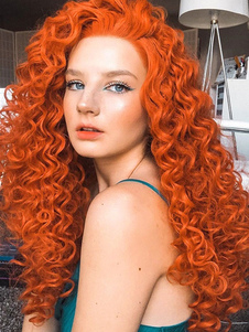Peluca larga para mujer Pelucas sintéticas largas de fibra resistente al calor rizadas de color naranja para resaltar el cabello