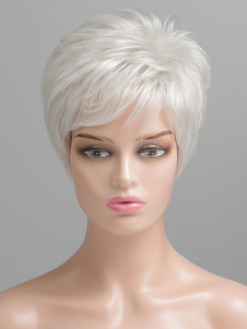 Pelucas de cabello humano para mujer Pelucas cortas plateadas elegantes