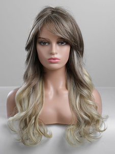 Human Hair Wigs For Women Light Gray Chic Long Wigs