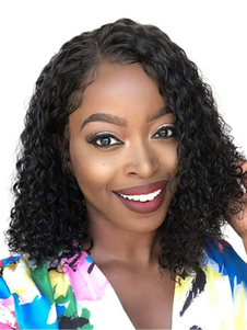 Parrucche sintetiche Parrucca corta da donna in fibra resistente al calore con capelli afro neri