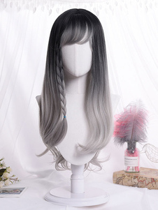 Women Long Wig Gray Curly Heat-resistant Fiber Chic Layered Long Synthetic Wigs