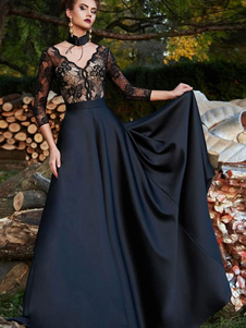 Black Gothic Wedding Dresses Lace A-Line 3/4 Length Sleeves With Train Bridal Gown Free Customization