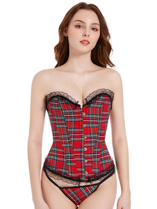 Plaid Lace-up Sexy Red Lace Corset For Women