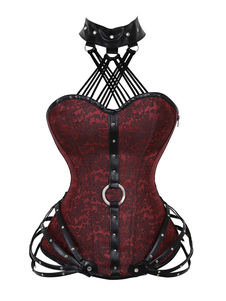 Burgundy V-Neck Sexy Lace-up Chains Printed Woman's Bustier For Women