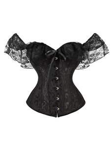 Black V-Neck Sexy Lace-up Lace Printed Woman's Corset For Women