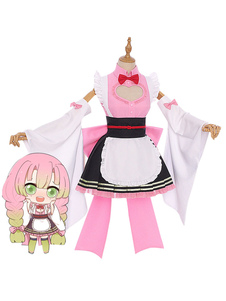 Demon Slayer: Kimetsu no Yaiba Kanroji Mitsuri Pink Kimono Cosplay Maid Dress Costume