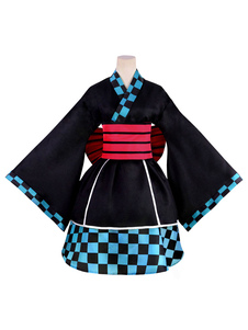 Demon Slayer: Kimetsu no Yaiba Kamado Tanjirō Checkerboard Pattern Kimono Maid Dress Cosplay Costume