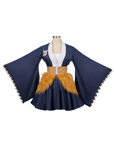Demon Slayer: Kimetsu no Yaiba Hashibira Inosuke Dark Blue Kimono Maid Dress Cosplay Costume