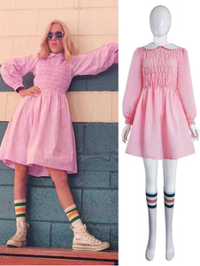 TV Drama Stranger Things Season 1 Eleven Pink Dress Cosplay Costume