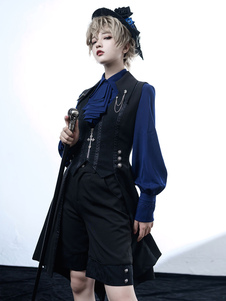 Gothic Lolita Bloomers Ouji Style Metal Details Straight Black Lolita Shorts