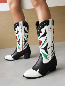 Botas de vaquero para mujer Botas de media pantorrilla con tacón de cachorro para mujer
