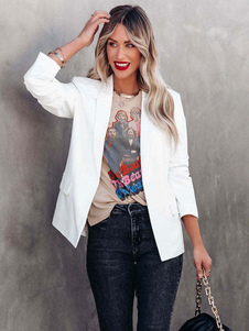 White Blazer Jacket For Women Solid Color Lapel Chic Spring Fall Relaxed Street Outerwear
