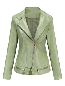 Chaqueta de moto de cuero de PU con cremallera para arriba Primavera Biker prendas de vestir exteriores para mujeres