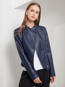 Chaqueta de moto de cuero Stand Collar Spring Biker prendas de vestir exteriores para mujeres