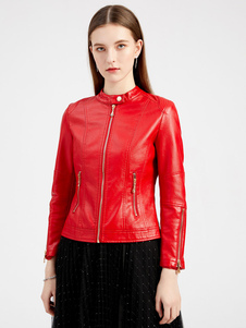 PU Leather Jacket Zipper Sleeve High Waist Spring Biker Outerwear