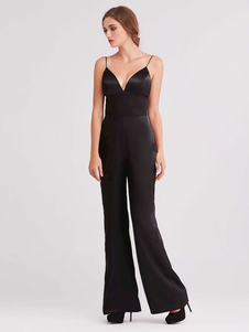 Black Bridal Jumpsuit 2023 Ankle-Length A-Line V-Neck Sleeveless Spaghetti Straps Jumpsuit Free Customization
