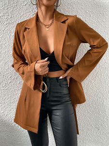 Blazer Jacket Coffee Brown Lapel Chic Spring Fall Casual Street Outerwear For Women