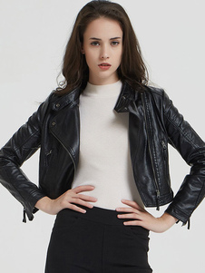 PU cuero Moto chaqueta soporte cuello novio primavera prendas de vestir exteriores para mujeres