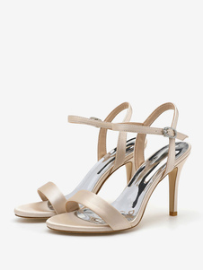 Women's Bridal Shoes Satin White Open Toe Metal Details Stiletto Heel Bridal Shoes