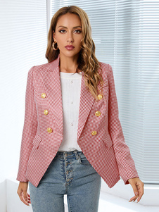 Blazer für Damen Stilvolle Polyester-Plaid-Umlegekragen mit langen Ärmeln Oberbekleidung