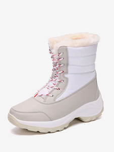 Women's Snow Boots White Lace Up Winter Boots