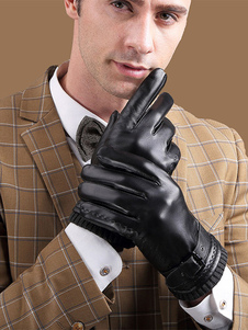 Men's Warm Heated Winter Leather Waterproof Short Gloves