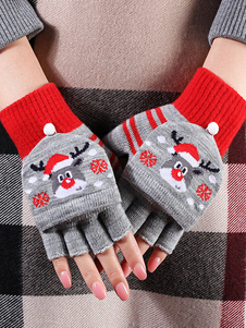 Christmas Decor Printed Short Ladies Warm Heated Winter Fingerless Short Gloves For Women