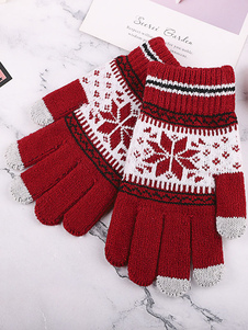 Christmas Decor Printed Short Ladies Warm Heated Winter Short Gloves For Women