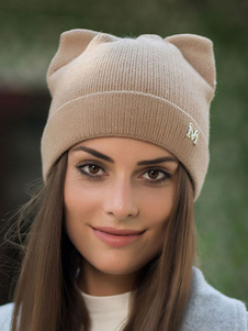 女性のためのキャップ美しいポリエステルウールの冬の暖かいニット猫の帽子