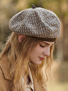 女性の帽子かわいいチェック柄ポリエステル冬暖かい英国スタイル ベレー帽