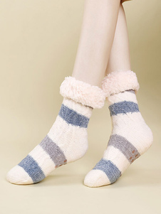 Schwarze Farbblock-Socken, hochwertige, flauschige Strick-Winter-dicke, warme, gemütliche, flauschige Calcetines Felpa Floor Invierno-Damensocken