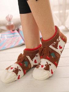 コーヒーブラウンソックスクリスマスパターン高品質ふわふわニット冬厚く暖かいコージーファジー Calcetines Felpa 床 Invierno 女性靴下