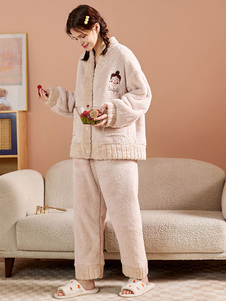 Home Wear 2-Piece V-Neck Long Sleeves Women Winter Warm Loungewear