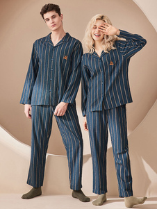 Home Wear 2-Piece Turndown Collar Long Sleeves Plaid Cotton Women WInter Warm Loungewear
