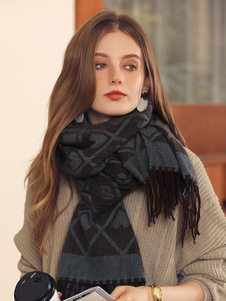Cachecol feminino lindo xadrez franja de poliéster de fibra de inverno quente cachecol longo