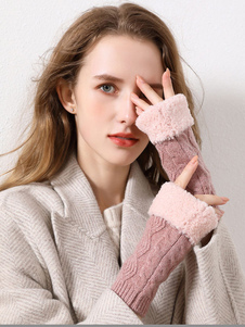 Women's Gloves Two-Tone Fingerless Winter Knitted Warm Gloves