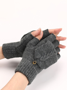 Gloves For Woman Buttons Fingerless Winter Knitted Warm Gloves