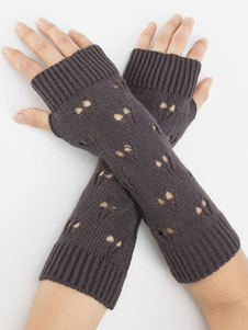 女性用手袋カットアウト指なし冬暖かいニット手袋