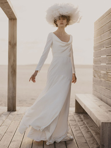 Vintage Brautkleid elfenbeinfarbe Polyester Langarm Vintage Hochzeitskleid