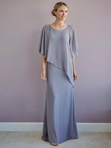 Mother Dress Jewel Neck Half Sleeves A-Linie wulstige bodenlange Kleider für Hochzeitsgäste Kostenlose Anpassung