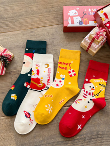 Socks Red Poly/Cotton Blend Christmas Pattern Holiday Gift Home Wear Winter Warm Cute Acc