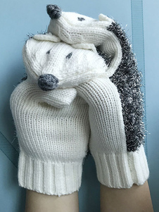 Handschuhe Für Damen Animal Print Gehäkelt Fingerlos Homewear Winter Warm Niedlich Acc