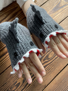 Handschuhe Für Damen Tierdruck Gehäkelt Haifischform Fingerlos Hauskleidung Winter Warm Niedlich Acc